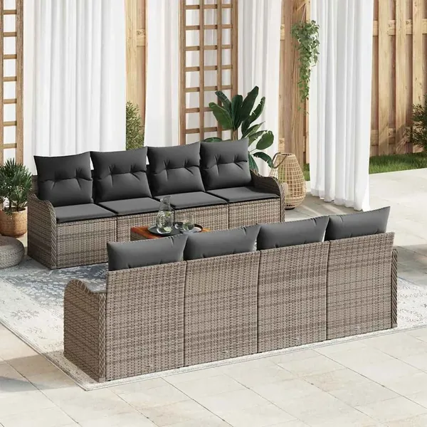 Ensemble de canapé de jardin avec stockage 9 pcs Gris polyrotin