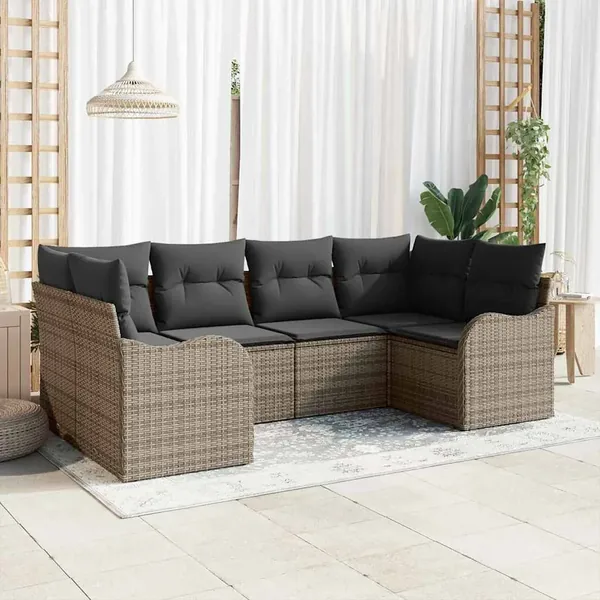 Ensemble de canapé de jardin 6 pcs Gris Poly rotin