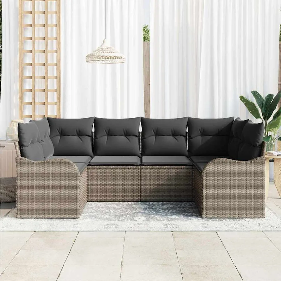 Ensemble de canapé de jardin 6 pcs Gris Poly rotin - 3