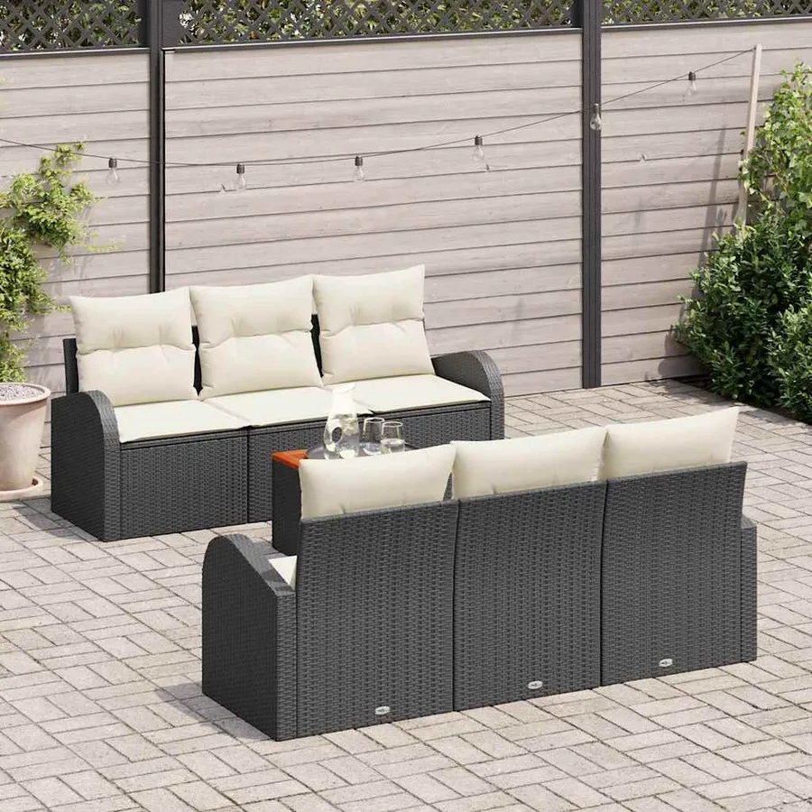 Ensemble de canapé de jardin 7 pcs Noir et Crème polyrotin - 3