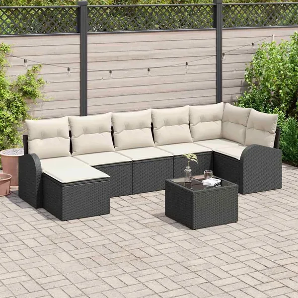 Ensemble de Canapés avec coussin 8 pcs Noir polyrotin