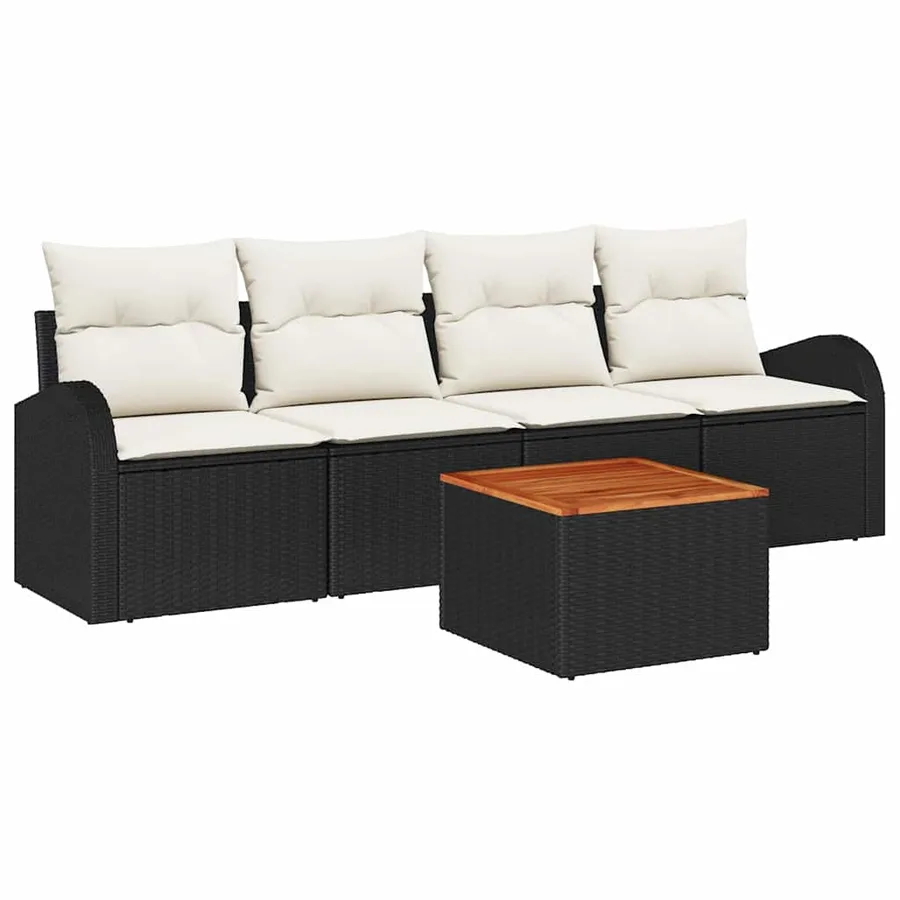 Ensemble de canapé de jardin 5 pcs Noir et Crème polyrotin - 2
