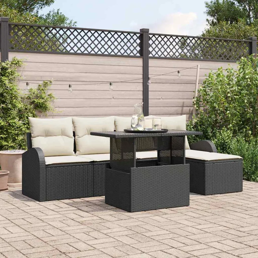 Ensemble de canapé de jardin avec coussin 6 pcs Noir Poly rotin