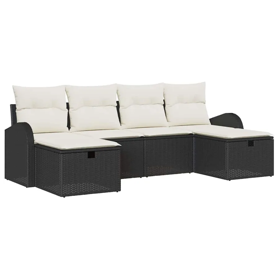 Ensemble de canapé de jardin avec coussin 6 pcs Noir Poly rotin - 2