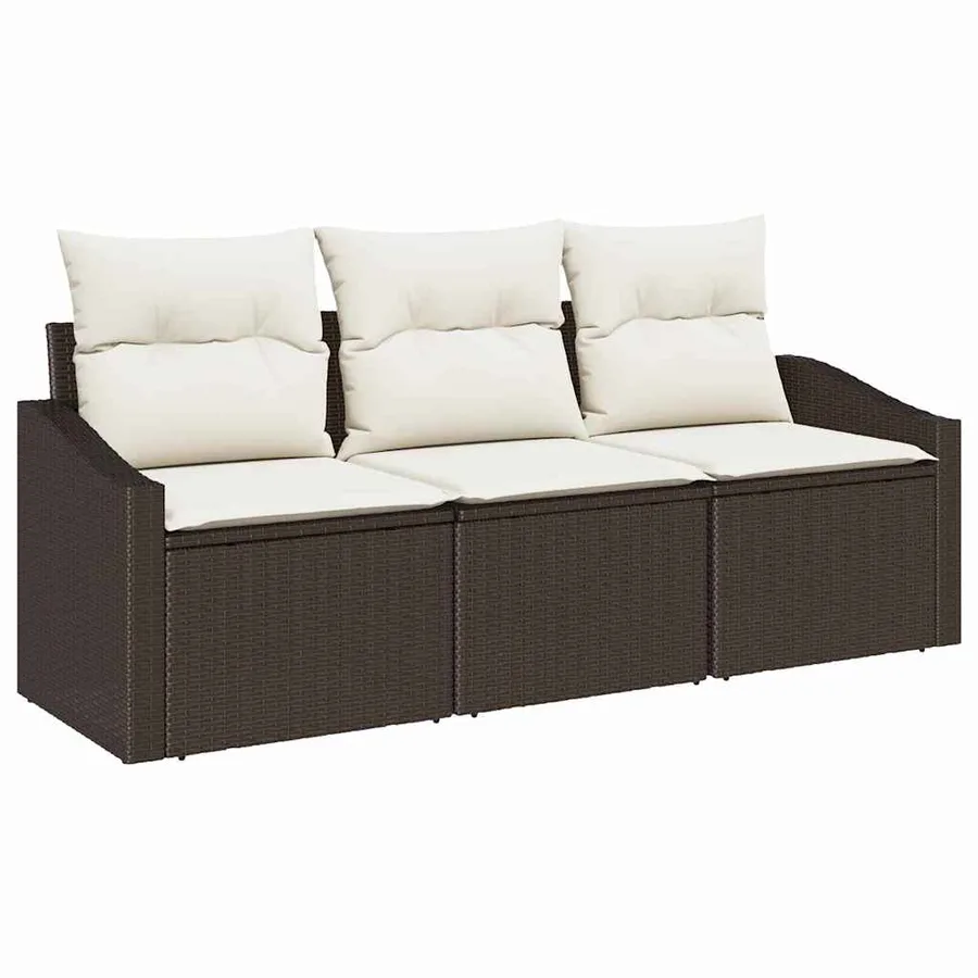Ensemble de Canapés avec coussin 3 pcs Marron polyrotin - 2
