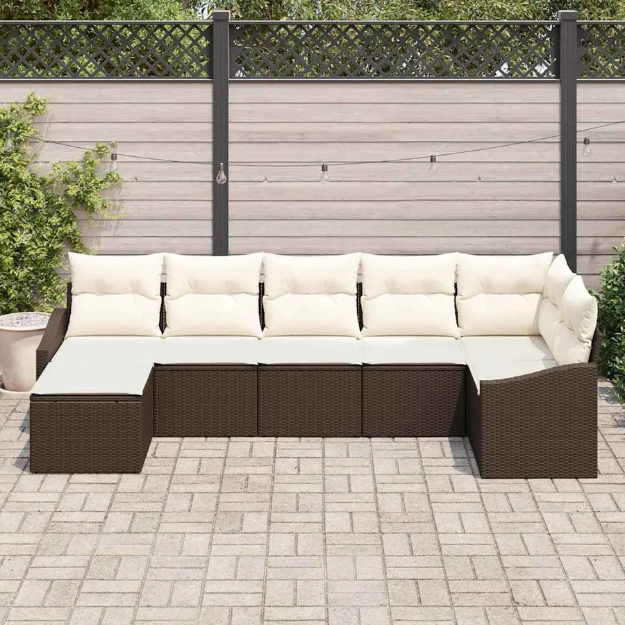 Ensemble de Canapés avec coussin 7 pcs Marron polyrotin - 3