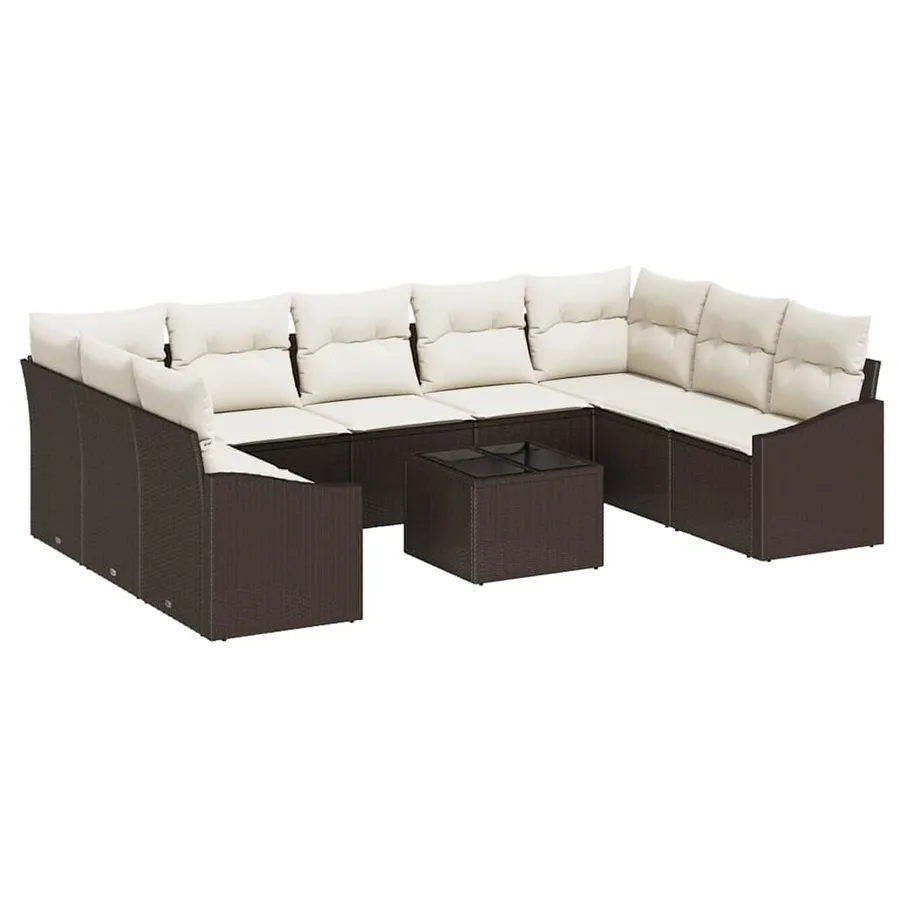 Ensemble de Canapés avec coussin 10 pcs Marron polyrotin - 2