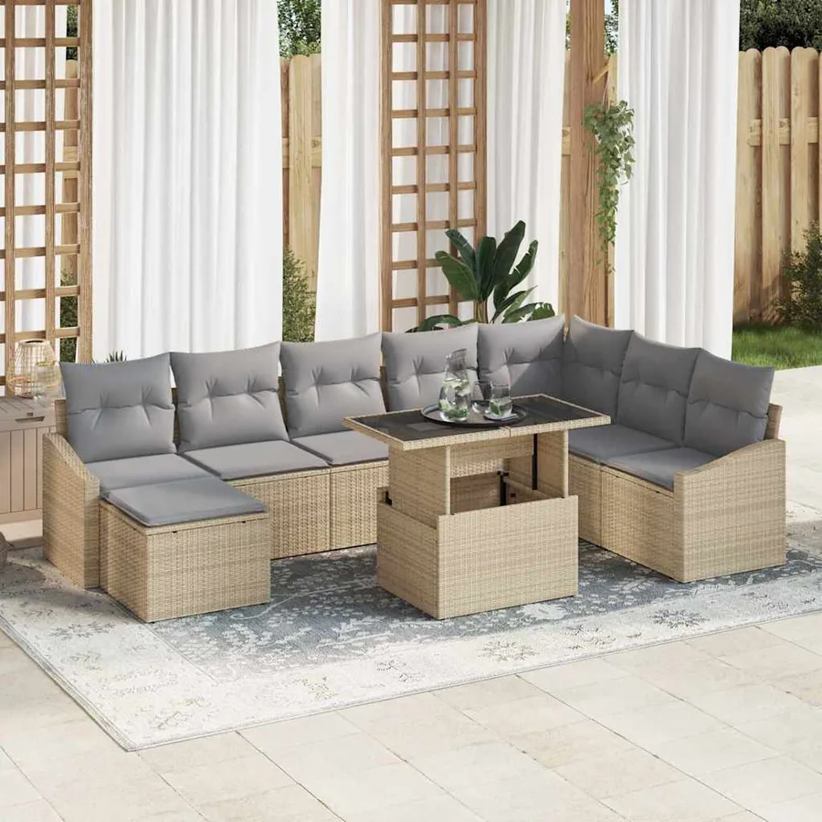 Ensemble de Canapés 9 pcs Beige et Gris clair polyrotin