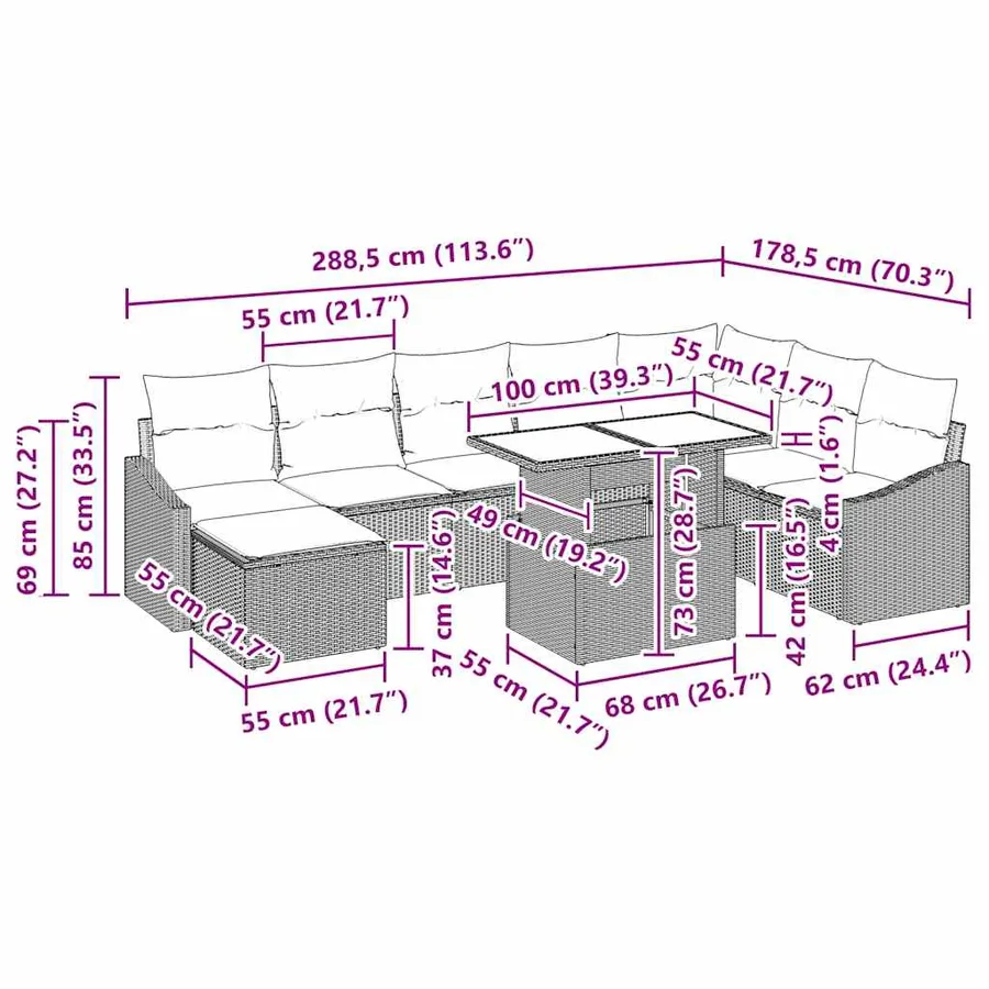 Ensemble de Canapés 9 pcs Beige et Gris clair polyrotin - 12