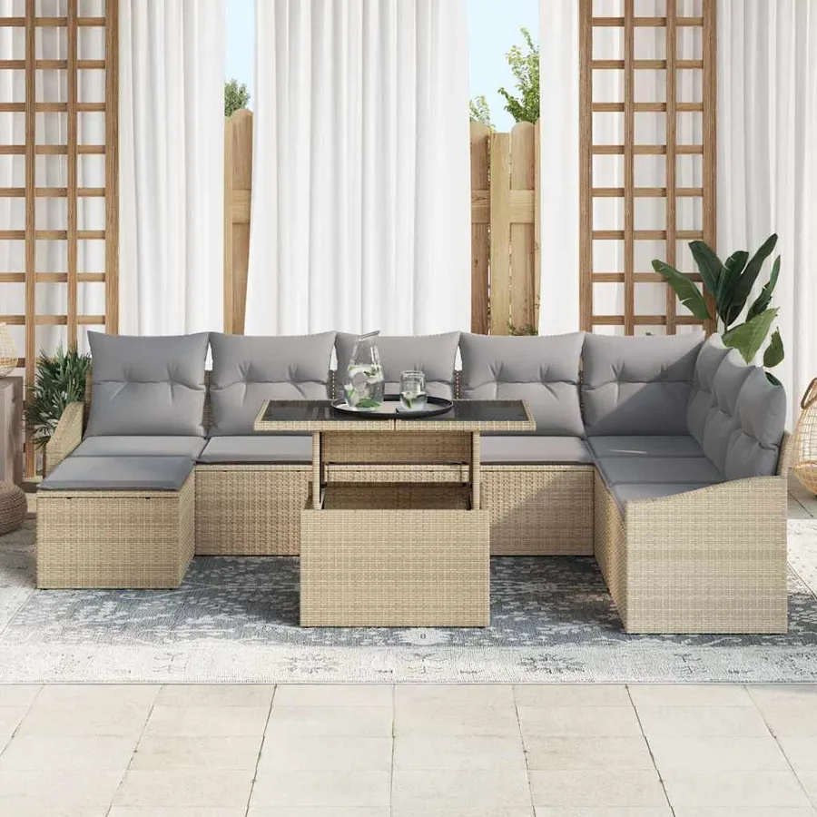Ensemble de Canapés 9 pcs Beige et Gris clair polyrotin - 3