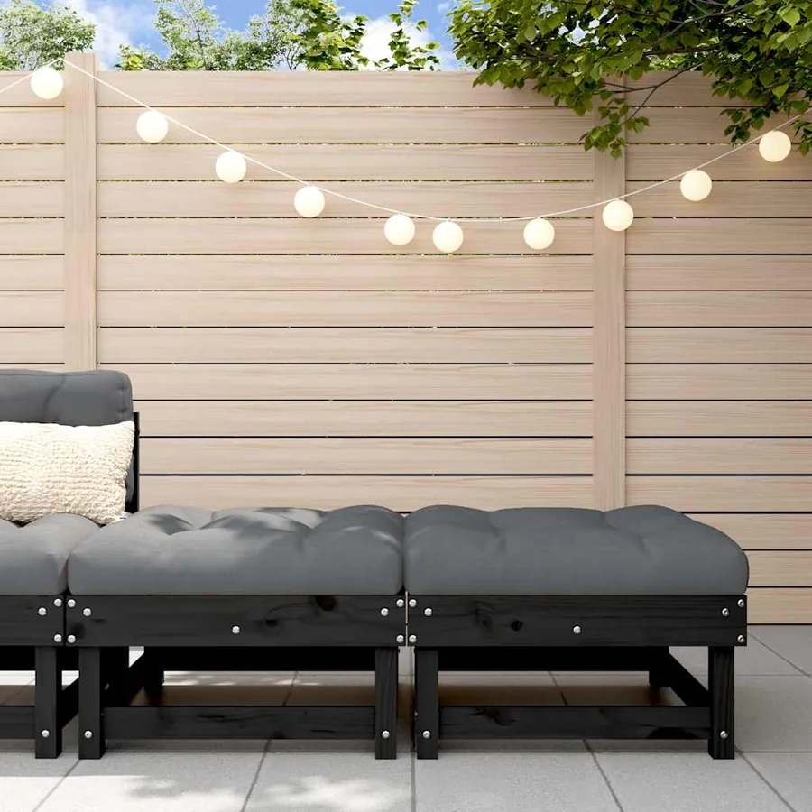 Repose-pieds de jardin coussins lot de 2 noir bois pin massif