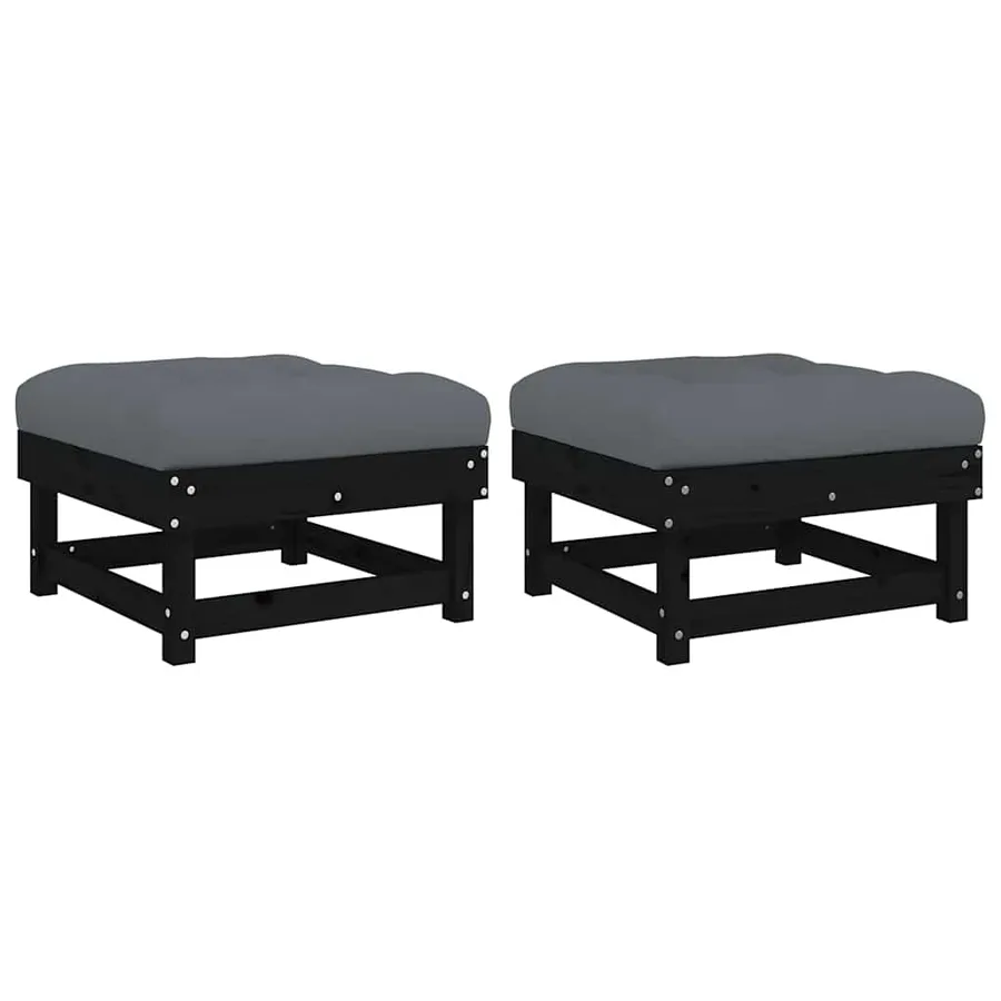 Repose-pieds de jardin coussins lot de 2 noir bois pin massif - 2
