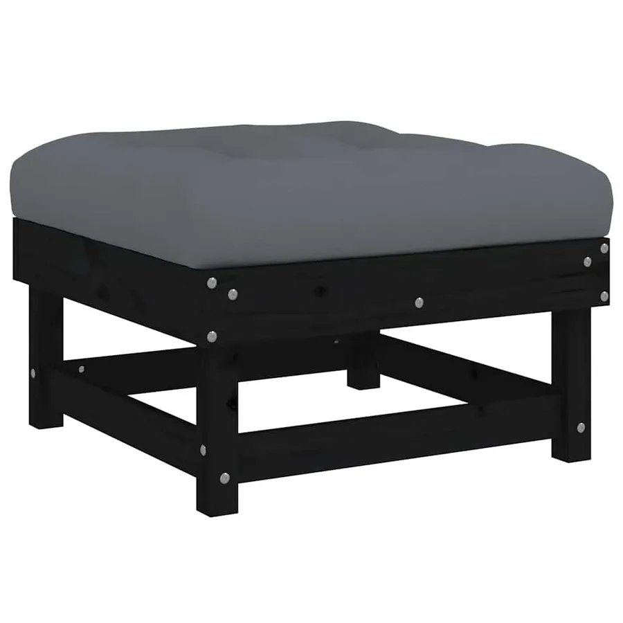 Repose-pieds de jardin coussins lot de 2 noir bois pin massif - 3