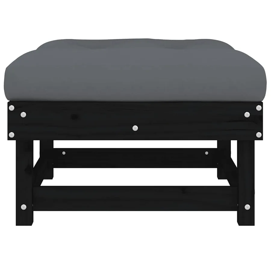 Repose-pieds de jardin coussins lot de 2 noir bois pin massif - 4