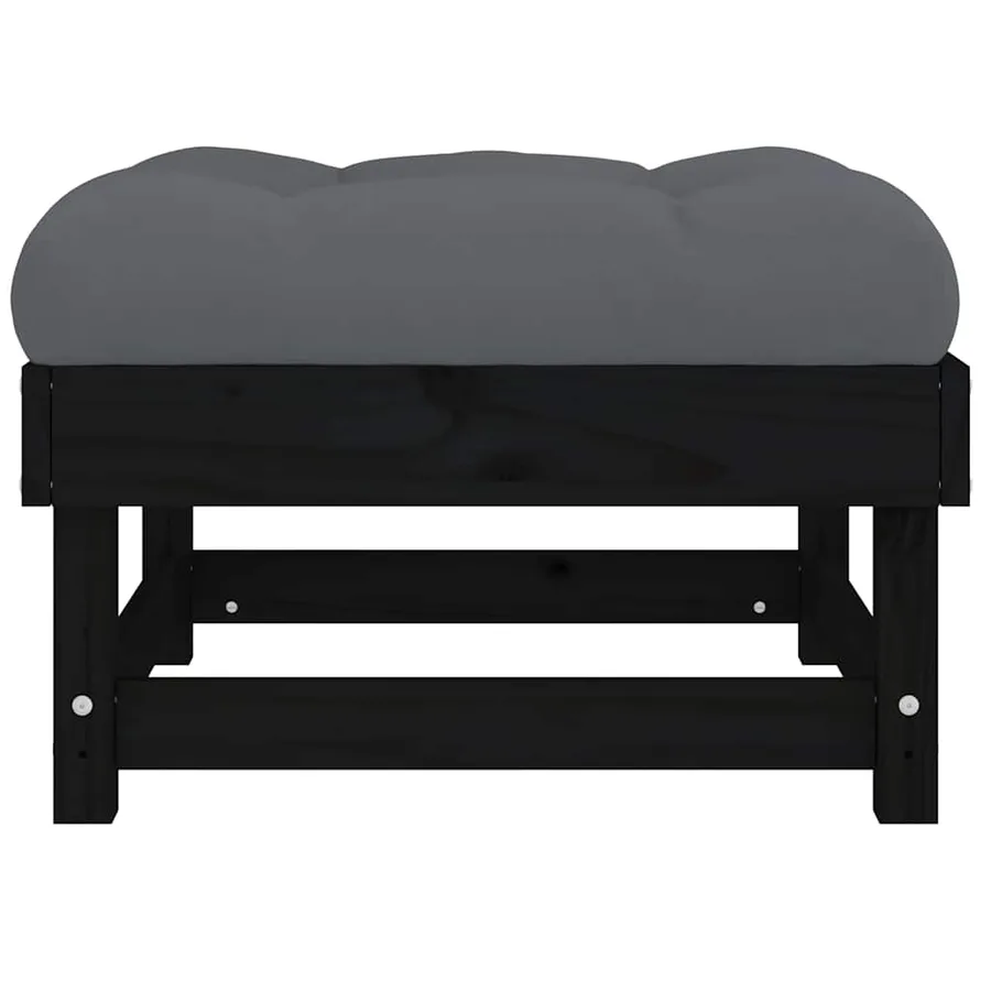 Repose-pieds de jardin coussins lot de 2 noir bois pin massif - 6