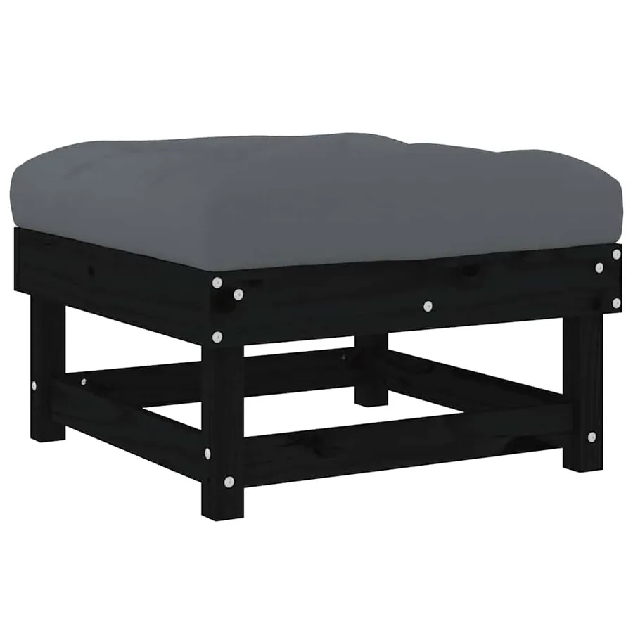Repose-pieds de jardin coussins lot de 2 noir bois pin massif - 7