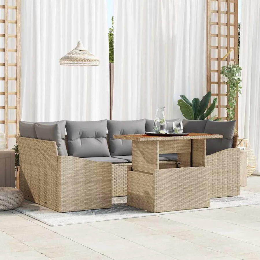 Ensemble de canapé de jardin 7 pc Beige et gris