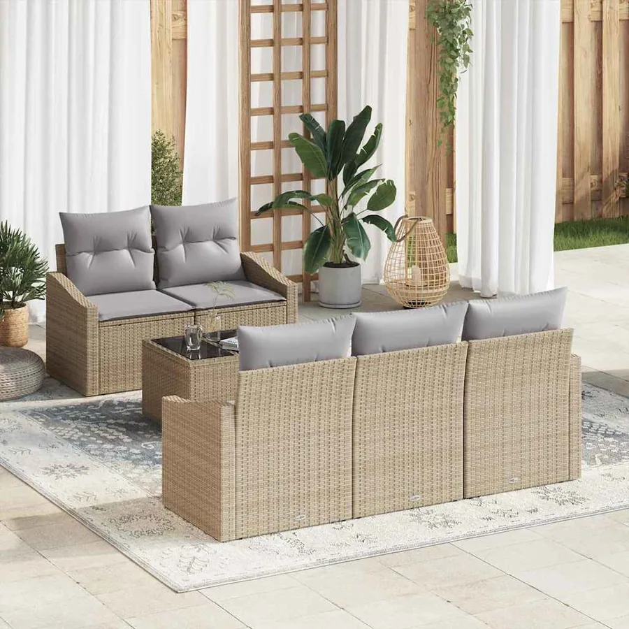 Ensemble de Canapés 6 pcs Beige et Gris clair polyrotin