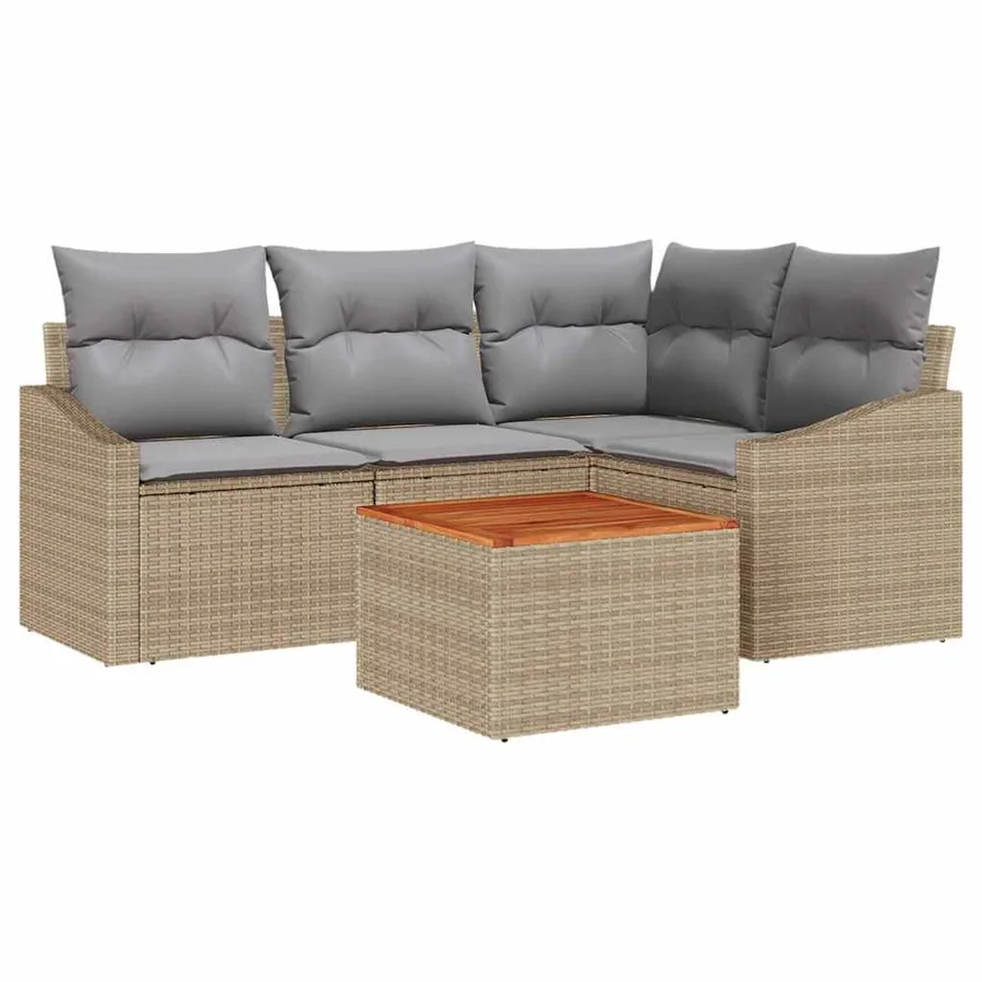 Ensemble de canapé de jardin avec coussin 5 pcs Beige polyrotin - 2