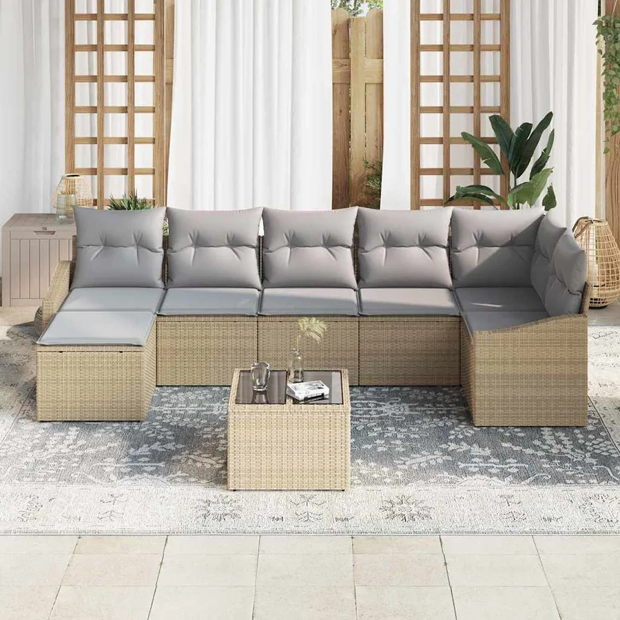 Ensemble de Canapés avec coussin 8 pcs Beige polyrotin - 3