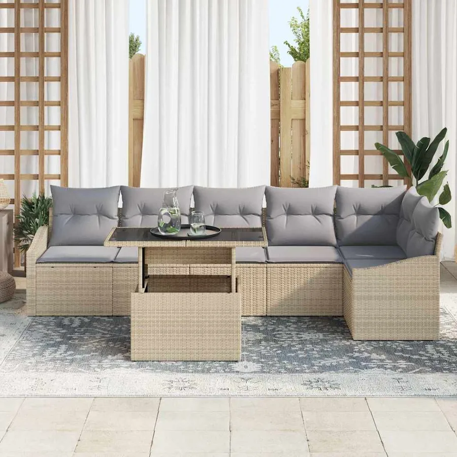 Ensemble de canapé de jardin 7 pcs beige et gris clair - 3