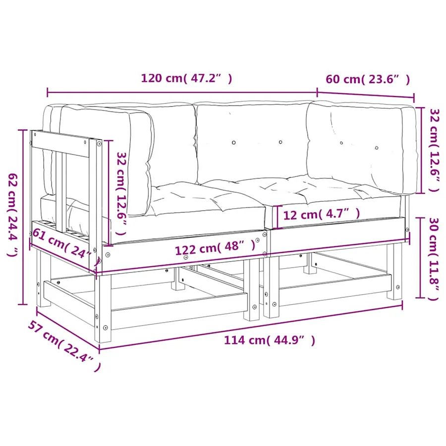 Canapés d'angle avec coussins 2 pcs bois de pin imprégné - 11