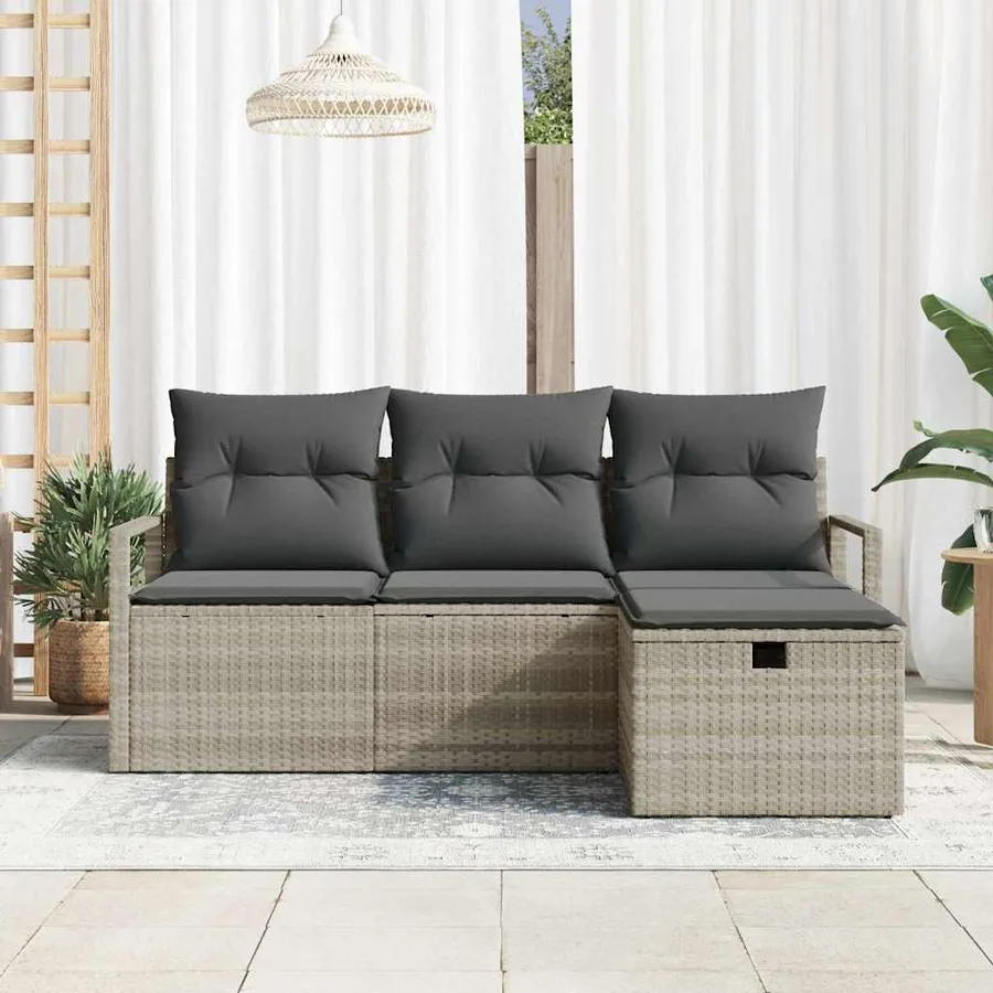 Ensemble de Canapés avec coussin 4 pcs Gris clair polyrotin - 3