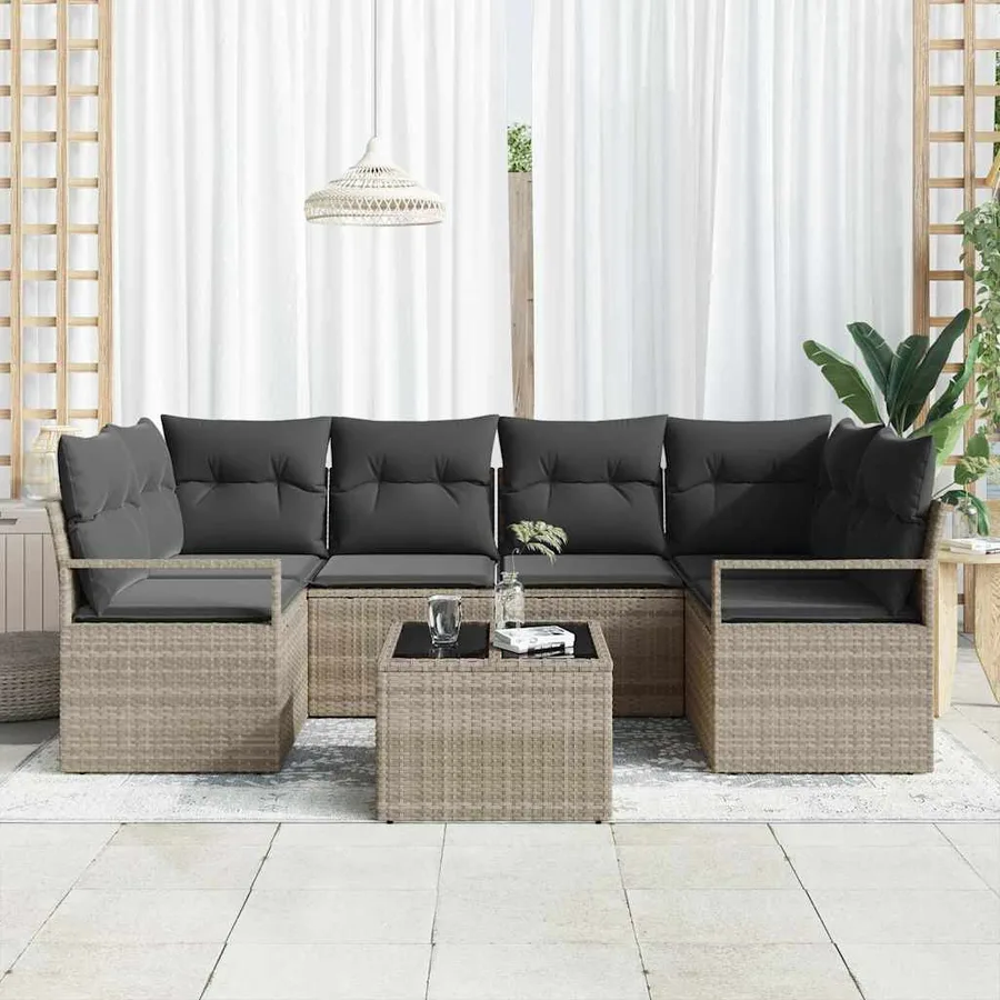 Ensemble de Canapés 7 pcs Gris clair et gris foncé polyrotin - 3