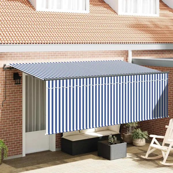 Auvent Rétractable Rayé Bleu 350 x 200 cm tissu
