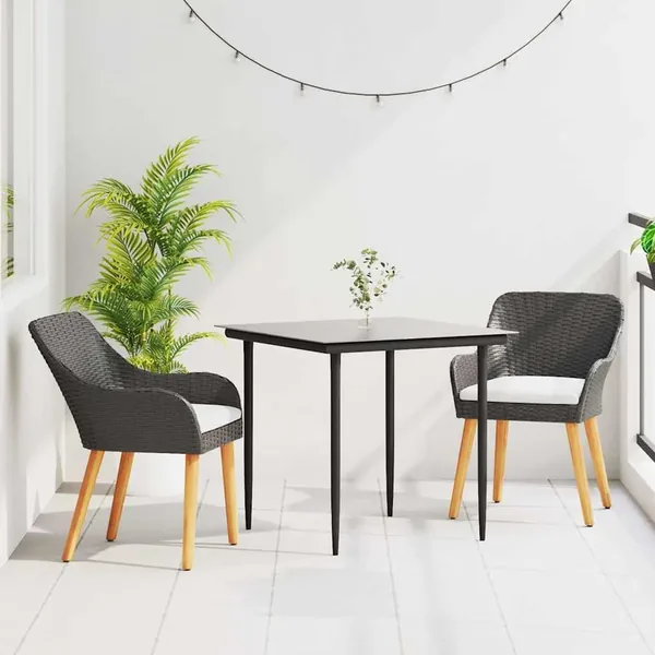 Ensemble de salle à manger pour jardin 3 pcs Noir polyrotin
