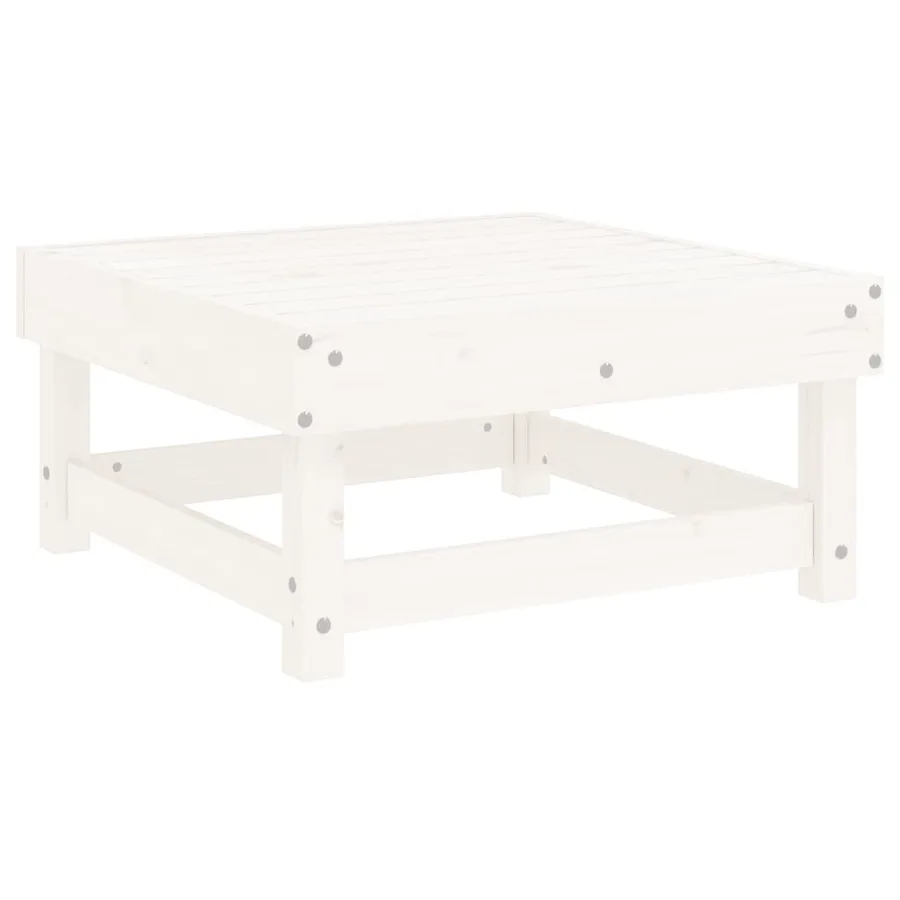 Repose-pied de jardin avec coussin blanc bois de pin massif - 3