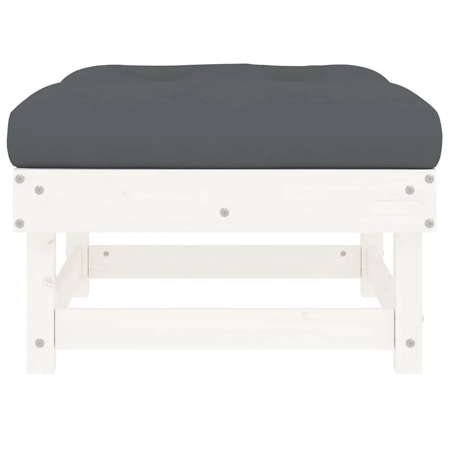 Repose-pied de jardin avec coussin blanc bois de pin massif - 4