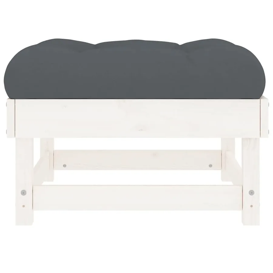 Repose-pied de jardin avec coussin blanc bois de pin massif - 5