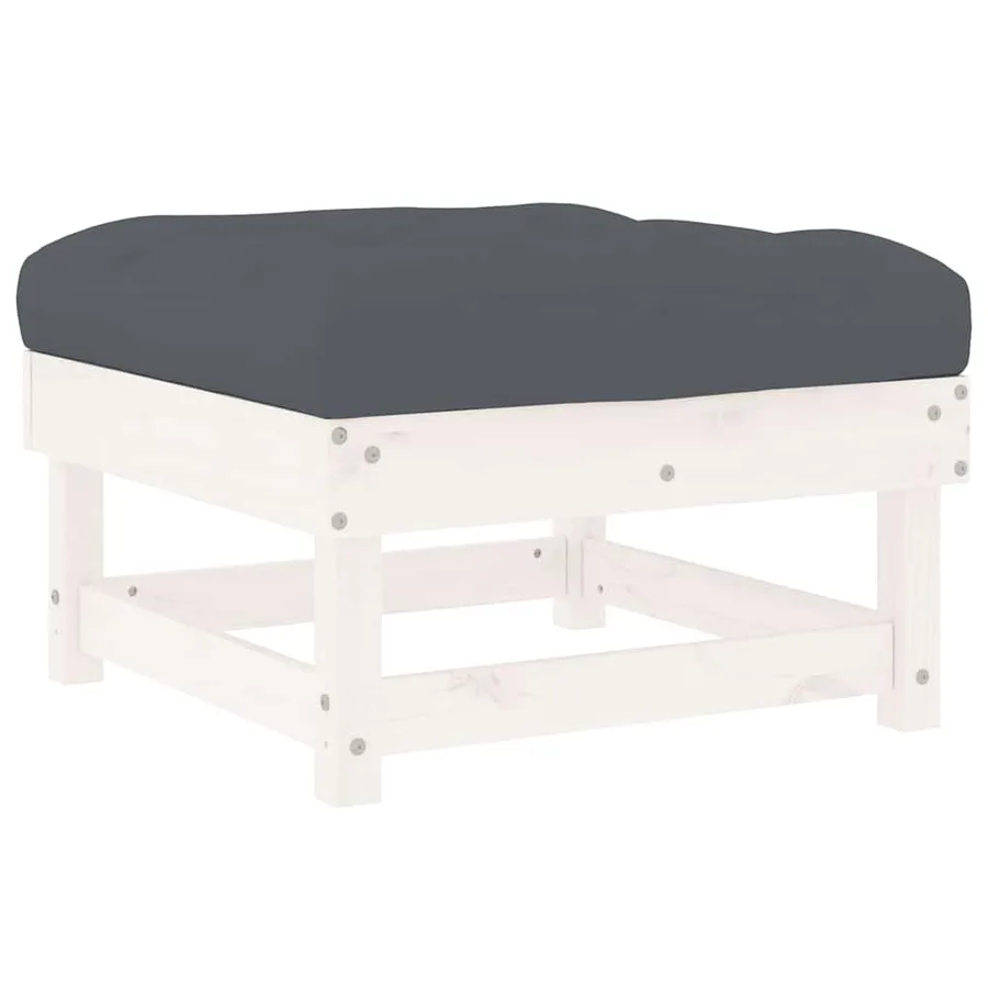 Repose-pied de jardin avec coussin blanc bois de pin massif - 6