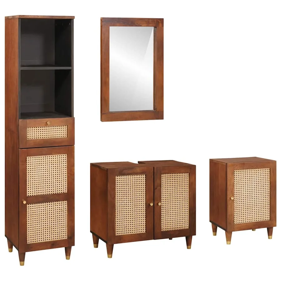 Cabinet de salle de bain avec tiroir 4 pcs Marron et Noir