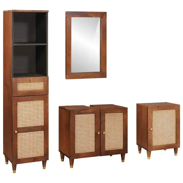 Cabinet de salle de bain avec tiroir 4 pcs Marron et Noir