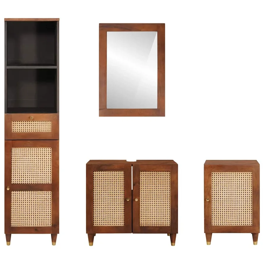 Cabinet de salle de bain avec tiroir 4 pcs Marron et Noir - 7