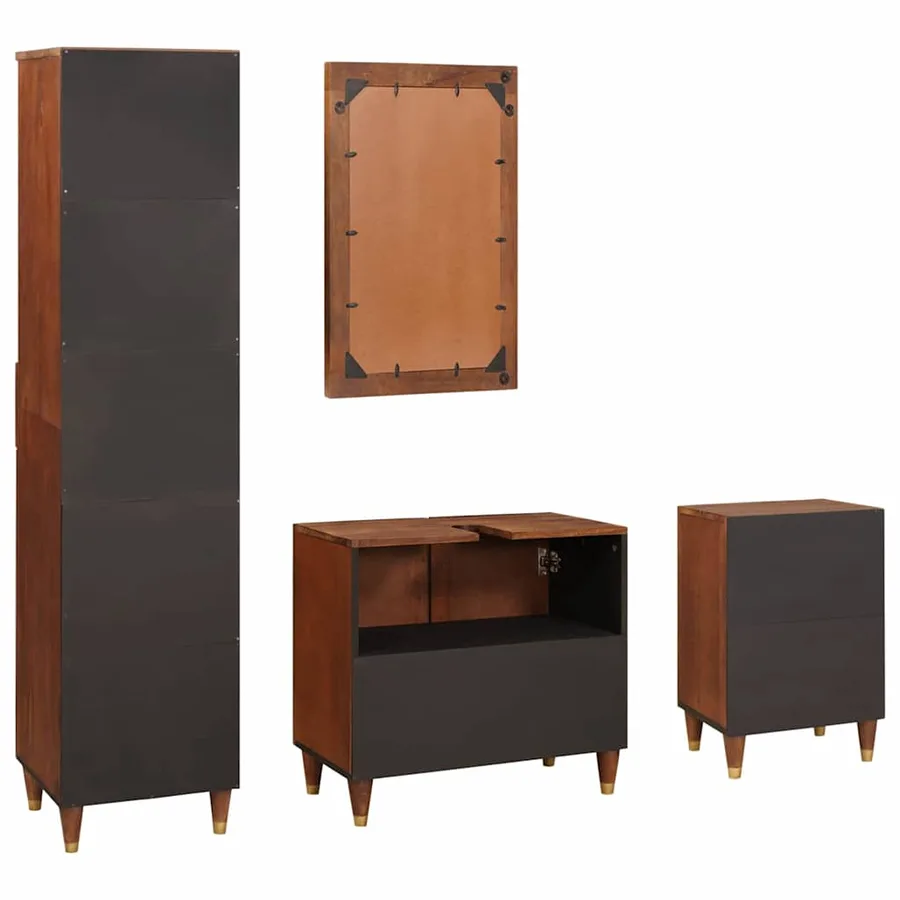 Cabinet de salle de bain avec tiroir 4 pcs Marron et Noir - 8