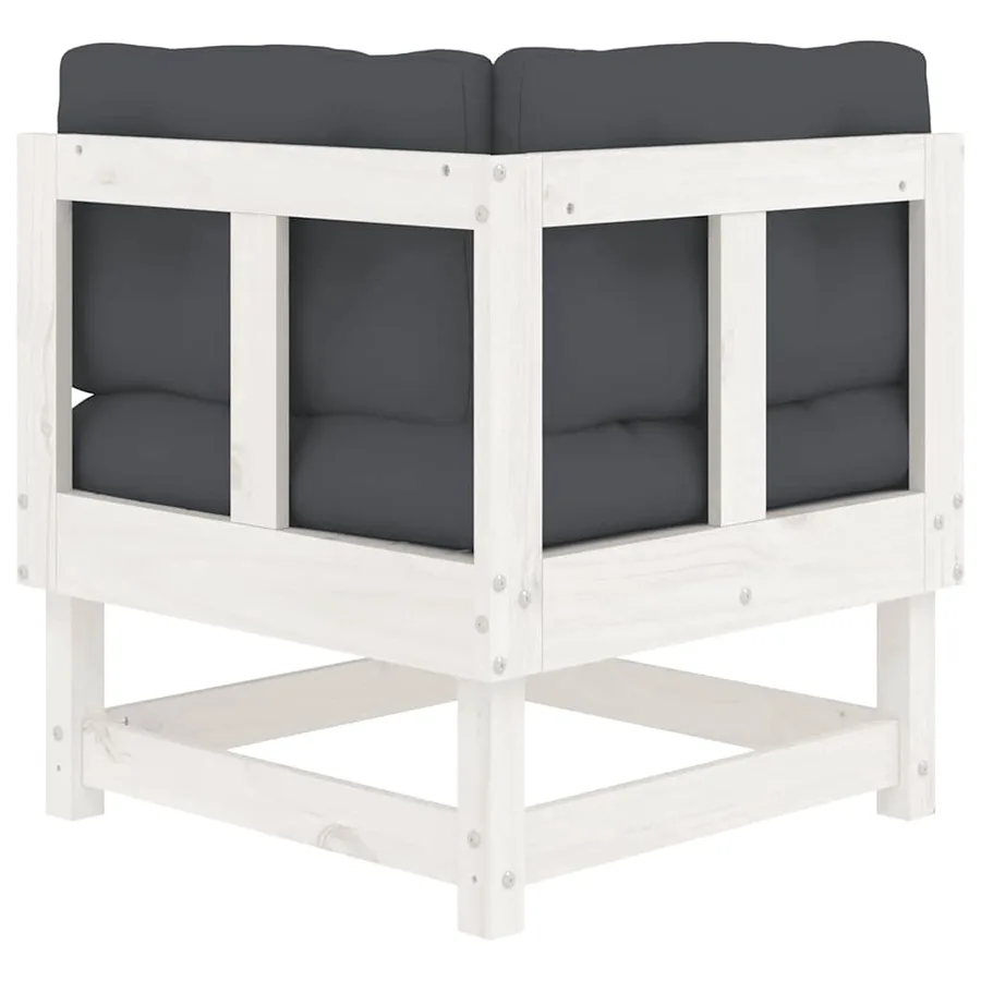 Canapé d'angle avec coussins blanc bois de pin solide - 6