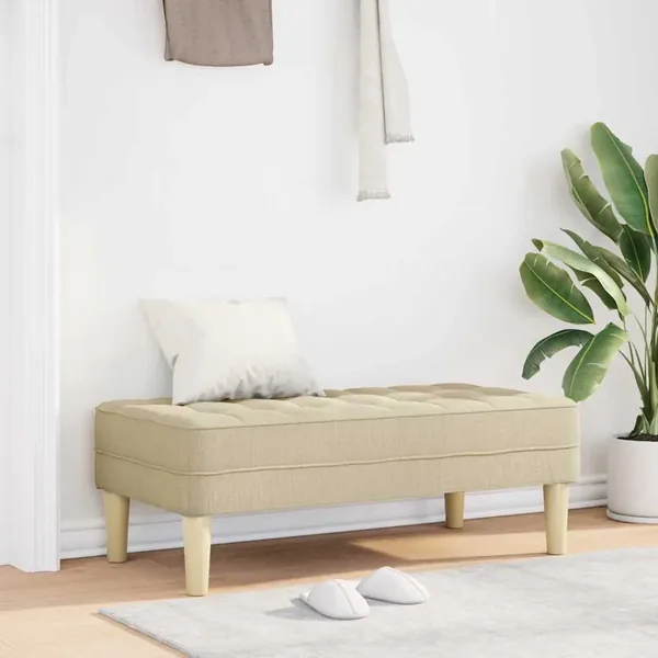 banc avec coussin Crème 113 x 57 x 39 cm tissu