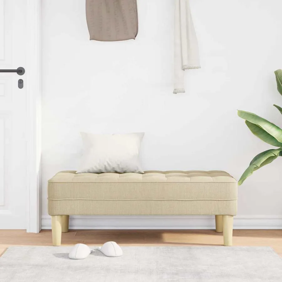 banc avec coussin Crème 113 x 57 x 39 cm tissu - 3