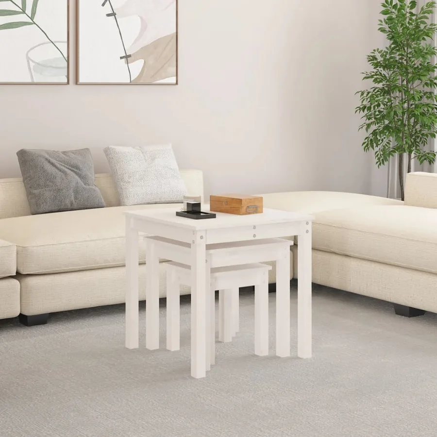 Tables gigognes 3 pcs Blanc Bois de pin massif - 3