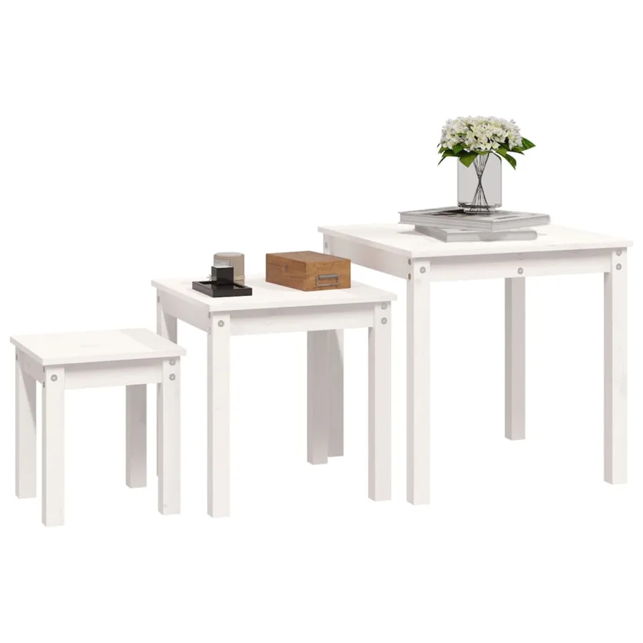Tables gigognes 3 pcs Blanc Bois de pin massif - 4