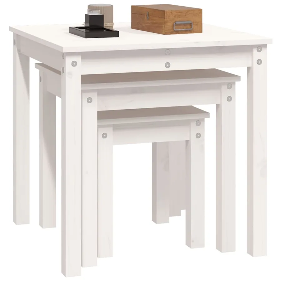 Tables gigognes 3 pcs Blanc Bois de pin massif - 5