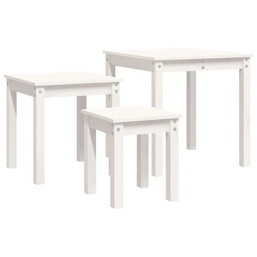 Tables gigognes 3 pcs Blanc Bois de pin massif - 6