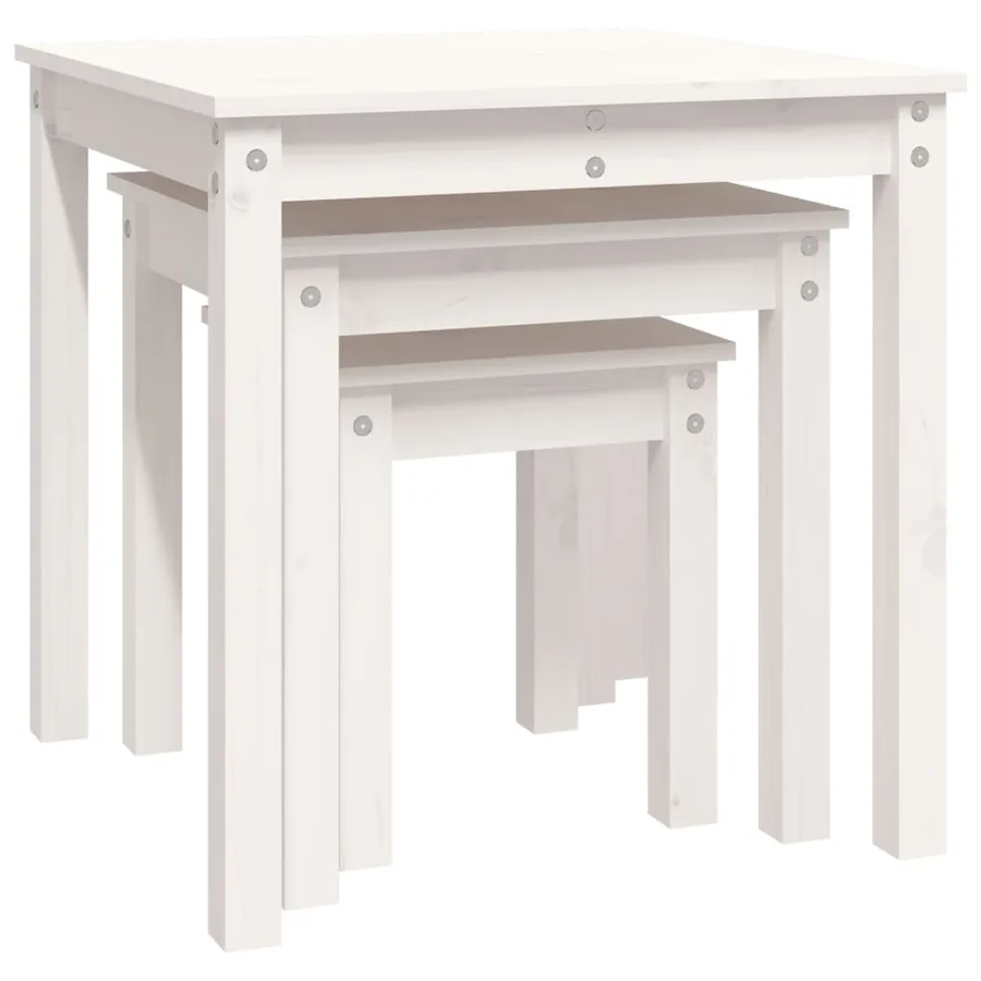 Tables gigognes 3 pcs Blanc Bois de pin massif - 7