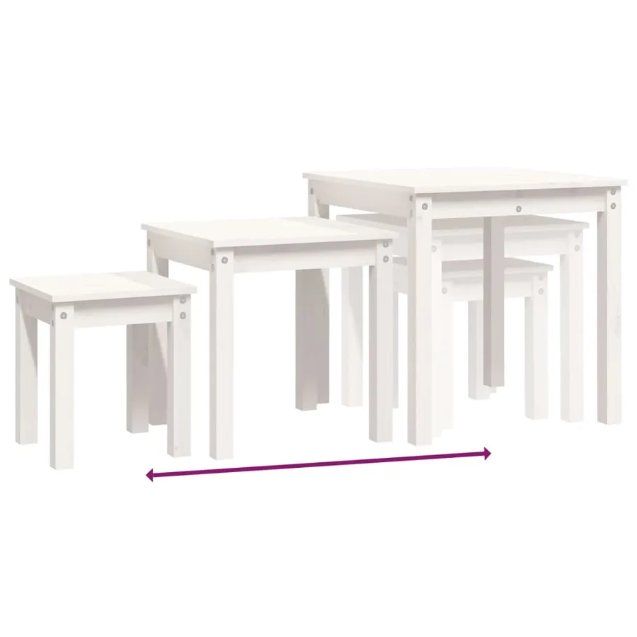Tables gigognes 3 pcs Blanc Bois de pin massif - 9