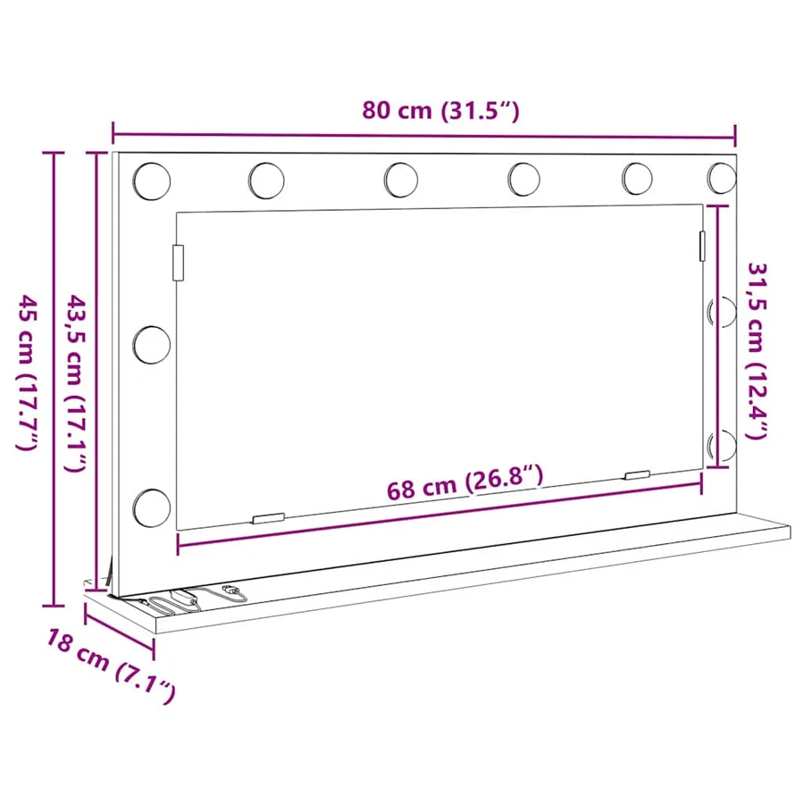 Miroir de vanité Rectangulaire Chêne Sonoma 80 x 45 x 18 cm - 11