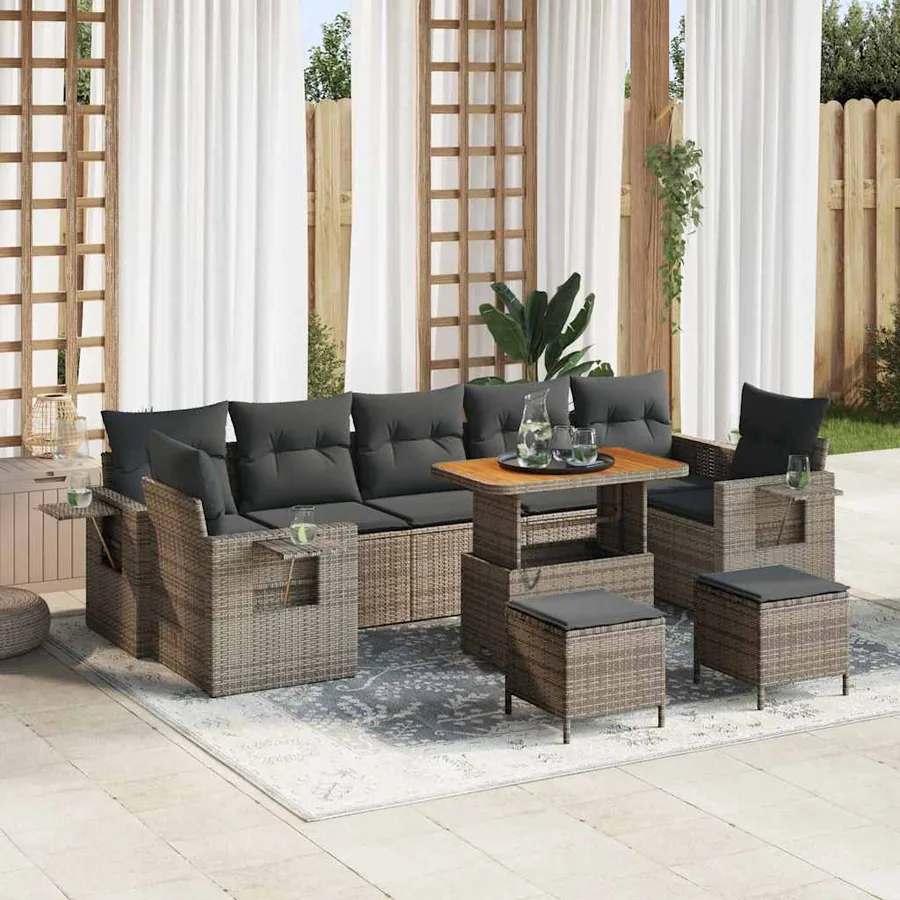 Ensemble de canapé de jardin avec coussin 13 pcs Gris polyrotin