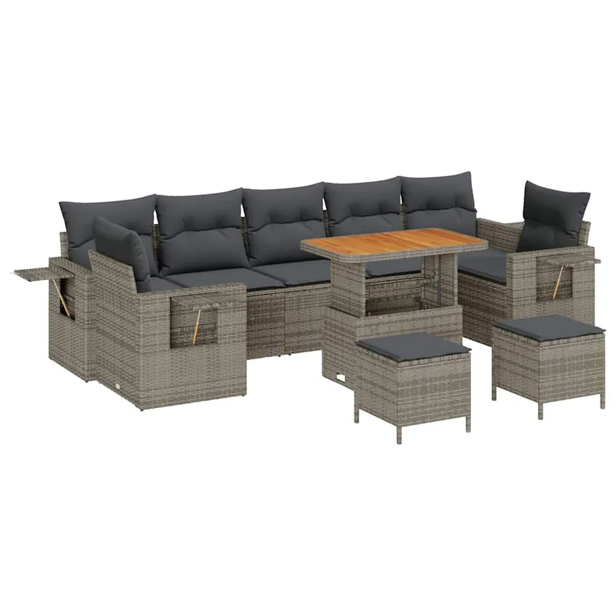 Ensemble de canapé de jardin avec coussin 13 pcs Gris polyrotin - 2